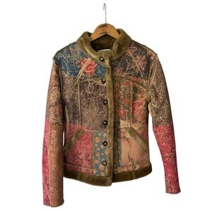 Coldwater Creek | Women’s tan/multi Floral Sherpa Patchwork Women's Jacket, sz M